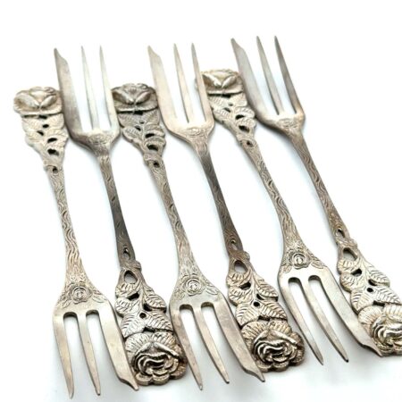 Vintage German Antiko .800 Silver Ross Pattern Dessert Fork - Set Of 6, 100g