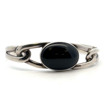 Vintage Mexico Sterling Silver & Onyx Cuff Bracelet, 29.6g