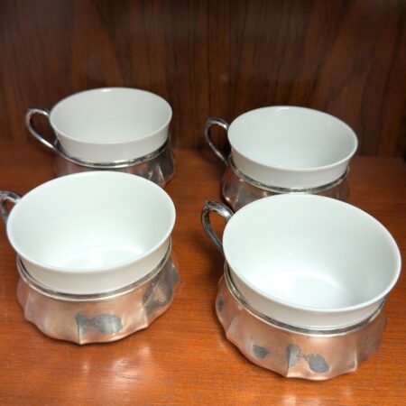 Set of (4) - 830 Silver Herm Jurgens Coffee Cups w/ China Cup Inserts