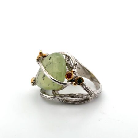 Size: 8 - 925 Sterling Silver Prehnite Gemstone Ring 13.9g