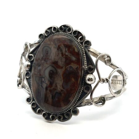 925 Sterling Silver Lace Agate Large Navajo Cuff Bracelet Statement LEM 43.4g