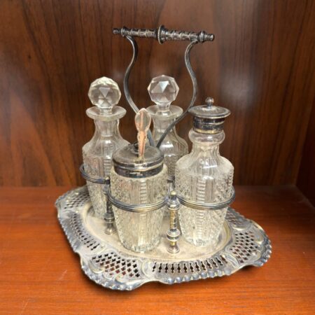 Vintage Victorian Silverplate Cruet Set #320 Glass & Electroplated Nickel Silver