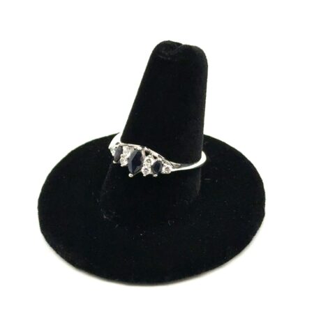 .925 Sterling Silver Sapphire & CZ Ring, Size - 8.25, 2.1g