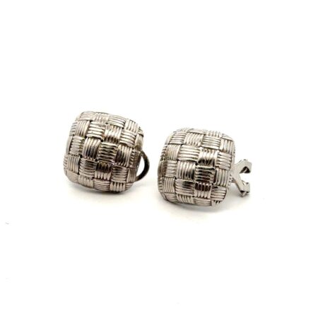 .925 Sterling Silver Basket Weave Omega Back Earrings, 8.6g
