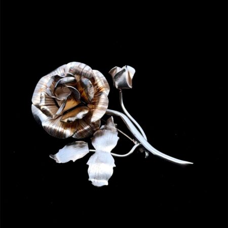 Taxco .925 Sterling Silver Rose Brooch TC-77 Mexico, 9.7g