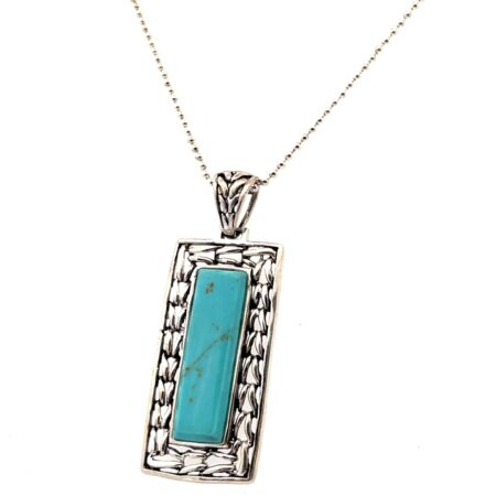 28” 925 Sterling Silver Rectangle Turquoise Pendant Necklace 9.5g