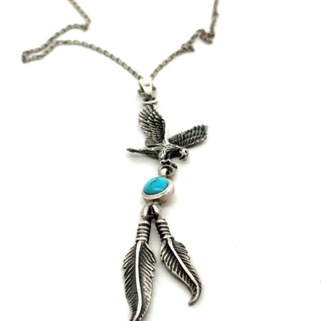 Vtg. 18” .925 Sterling Silver Eagle, Bezel Set Turquoise Pendant Necklace, 5.4g