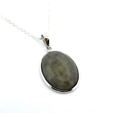 16” - 925 Sterling Silver Labradorite Pendant Cable Chain Necklace 9.5g