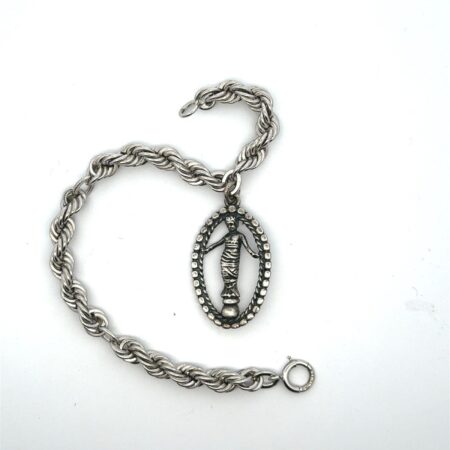 .925 Sterling Silver 7" Rope Chain Bracelet w/ Peruzzi Style Charm - 22.4 grams