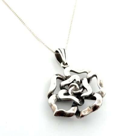 18” Open Bloom Rose 925 Sterling Silver Pendant Box Chain Necklace 11.7g