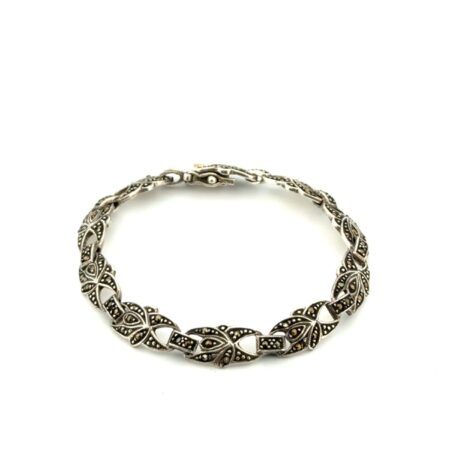 6.25” x 8mm 925 Sterling Silver Marcasite Floral Link Bracelet 12.3g