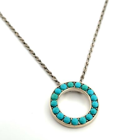 24” Sally C Treasures 925 Sterling Silver Open Circle Turquoise Pendant Necklace