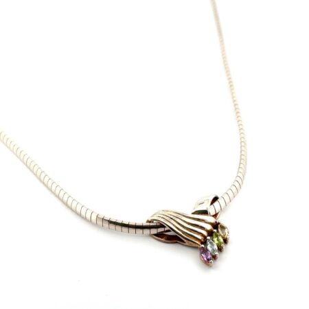 20” x 4mm 925 Sterling Silver Omega Necklace w/ Multi-Stone Pendant 30.3g