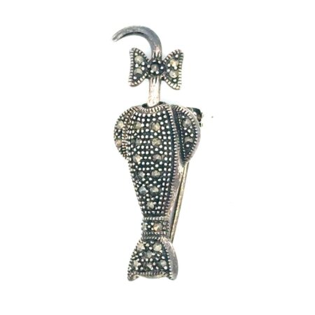 .925 Sterling Silver Marcssite Cat Pin, Moveabwl Tail Pin/Brooch, 3.5g