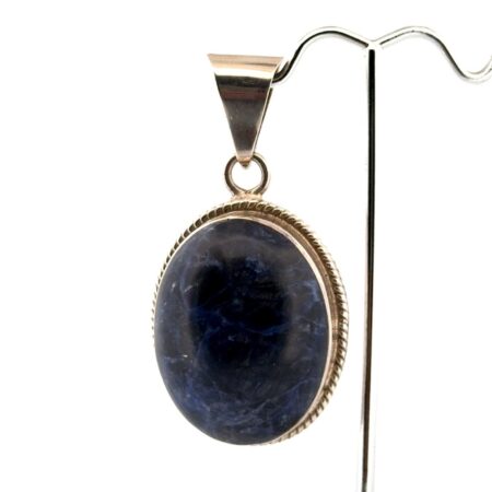 Taxco Mexico Large 925 Sterling Silver Sodalite Stone Oval Pendant 40.8g