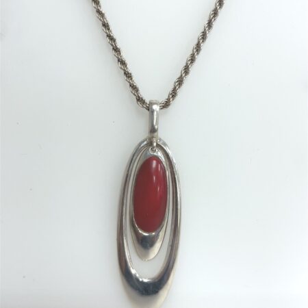 925 Sterling Silver 17.5” Rope Chain w/ Sterling Silver Carnelian Pendant 15.0 G