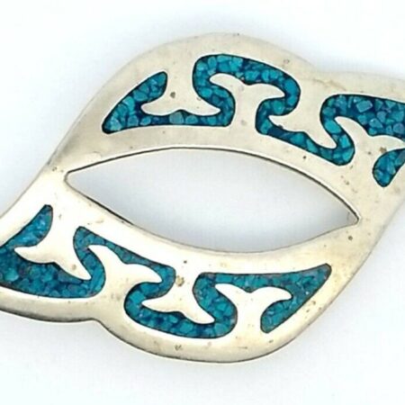 Mexican 925 Sterling Silver & Turquiose Mosaic Pin/Brooch 9.0 Grams