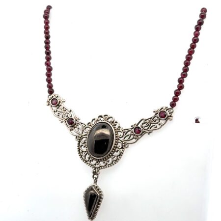 18” 925 Sterling Silver Tourmaline & Garnet Beaded Necklace 24.0g