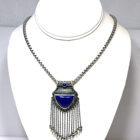 16” 925 Sterling Silver Lapis Lazuli Chandlier Pendant Necklace 52.3g