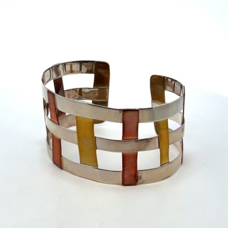 Robert Lee Morris 925 Sterling Silver, Copper, & Brass Lattice Cuff Bracelet 29g