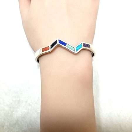 Southwestern WJ 925 Sterling Silver Multi-Stone Inlay 6.5" Cuff Bracelet 16.3 Gr