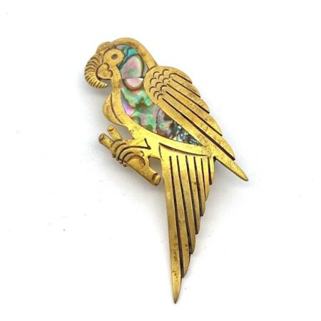 Vintage Brass & Abalone Inlay Parrot Bird Brooch/Pin 4.9g