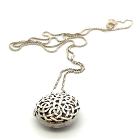 Vtg. 20” 925 Sterling Silver Celtic Filigree Aromatic Locket Pendant, 12.6g