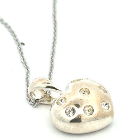 18” .925 Sterling Silver CZ Heart Pendant Necklace, 4.6g