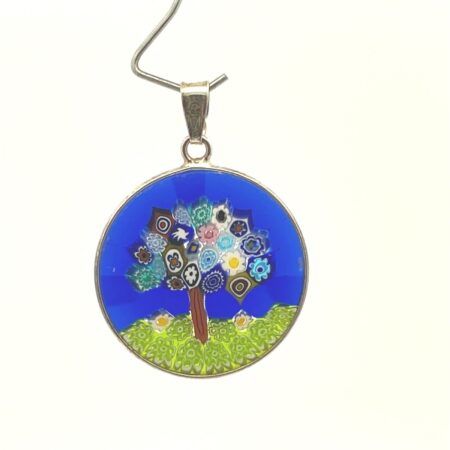 925 Sterling Silver Murano Glass Tree of Life 24mm Pendant -3.3 Grams
