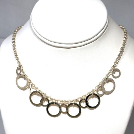 16.5” 925 Sterling Silver Staggered Circles Rolo Link Chain Necklace 17.3g