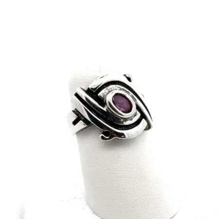 Size-5 925 Sterling Silver & Pink Sapphire Tribal Eye Ring, 5.8g