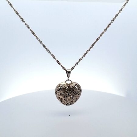 H.W. Burdick Puffy Filigree Heart 26" Necklace 11.8 Grams