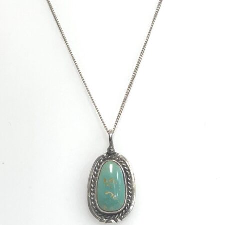 19” Sterling Silver Chain w/ Sterling Silver Green Turquoise Pendant - 5.4 Grams