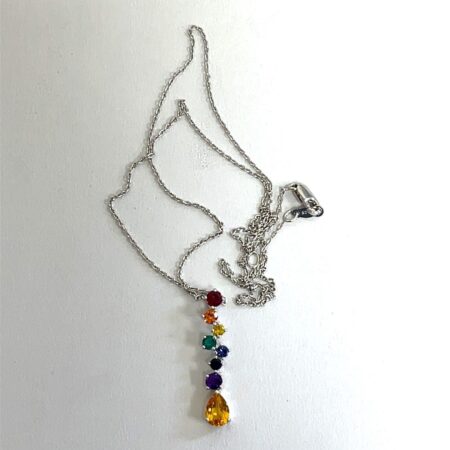 Sterling Silver Multi Color Birthstones 16” to 18” Adjustable Necklace 2.7 Grams