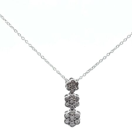 Sterling Past,Present,Future CZ's Cluster Flower Pendant 18" Necklace 2.9Grams