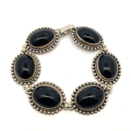 Danecraft Sterling 7.5” Black Onyx & 925 Sterling Silver Bracelet 27.3g