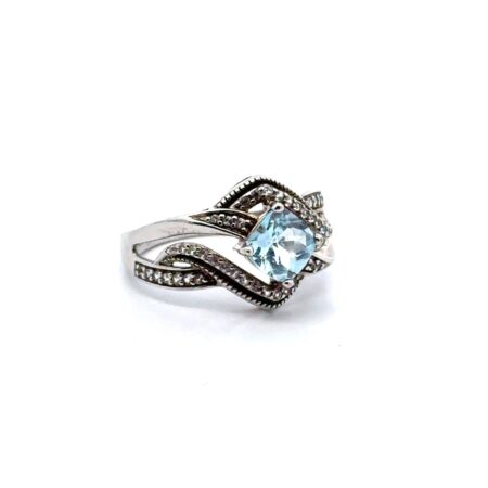 Size-7 JWBR 925 Sterling Silver Blue & White Topaz Ring, 3.1g