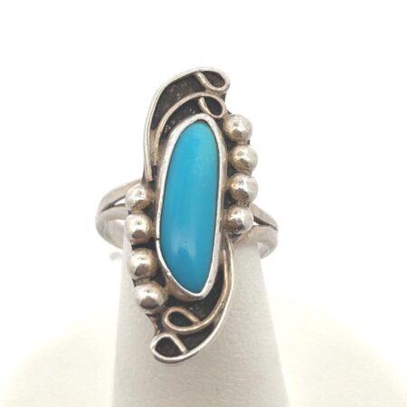 Vintage Sterling Silver Size 6, Turquoise Native American Ring - 4.8 Grams