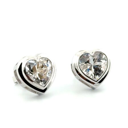 PJM 925 Sterling Silver Heart Shaped Cubic Zirconia Earrings 7.5g