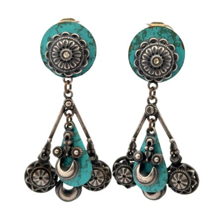 Vintage 925 Sterling Silver Clip-On Chandelier Turquoise Earrings 21.1g