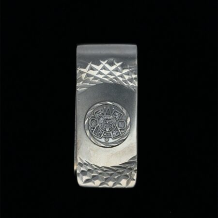 950 Silver Aztec Sun Calendar Money Clip Mechoen Mexico, 20.2g