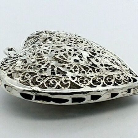Sterling Silver 925 Puffy Filigree Heart Pendant 11.9 Grams