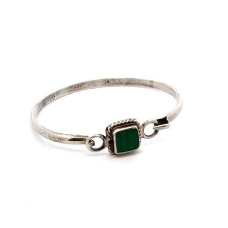 7” .925 Sterling Silver Mexican Malachite Hooked Bangle Bracelet, Mexico, 21.5g