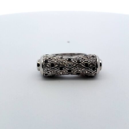 925 Sterling Silver Balck Sapphires & White Topaz Ring 5.2 Grams Size-5.75