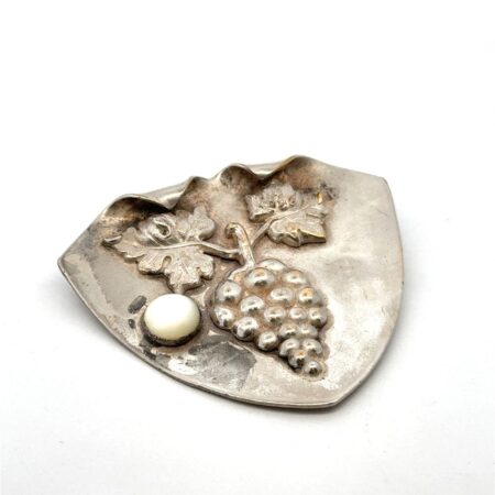 Vintage .925 Sterling Silver Grape Cluster & Chalcedony Pin, 24.8g