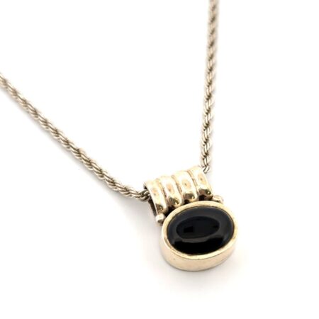 20” 925 Sterling Silver Black Onyx Pendant Rope Chain Necklace 24.8g