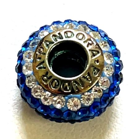 Pandora ALE 925 Sterling Silver, Blue & White Rhinestone Bead Charm 2.2 Grams