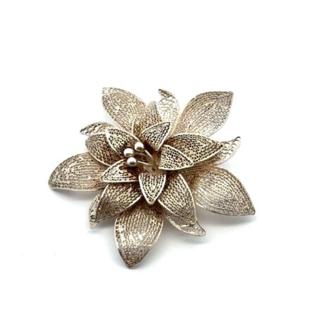 Vintage 925 Sterling Silver Filigree Lily Flower Brooch/Pin 6.4g