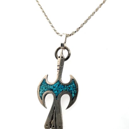 20” 925 Sterling Silver Native American Thunderbird Turquoise Necklace 8.6g