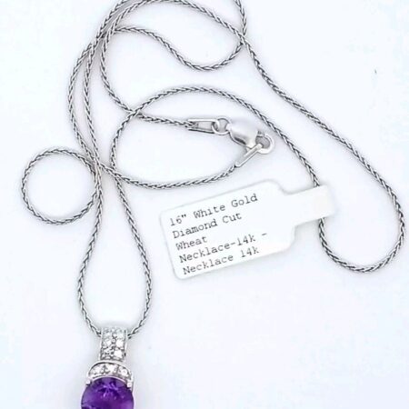14k White Gold Amethyst & White Topaz 16" Necklace 3.9 Grams